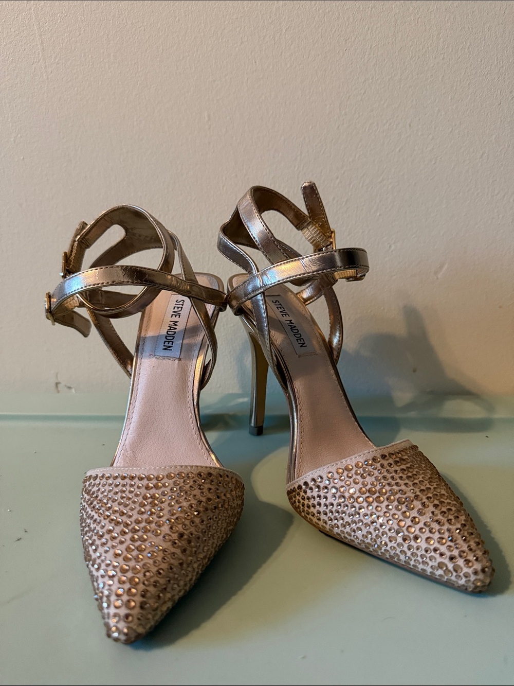 Steve Madden Gold Metallic Crystal-Embellished Pointed Heels